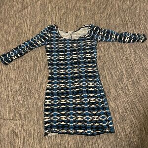 Blue Dress With Black/White Diamond Shaped Designs
